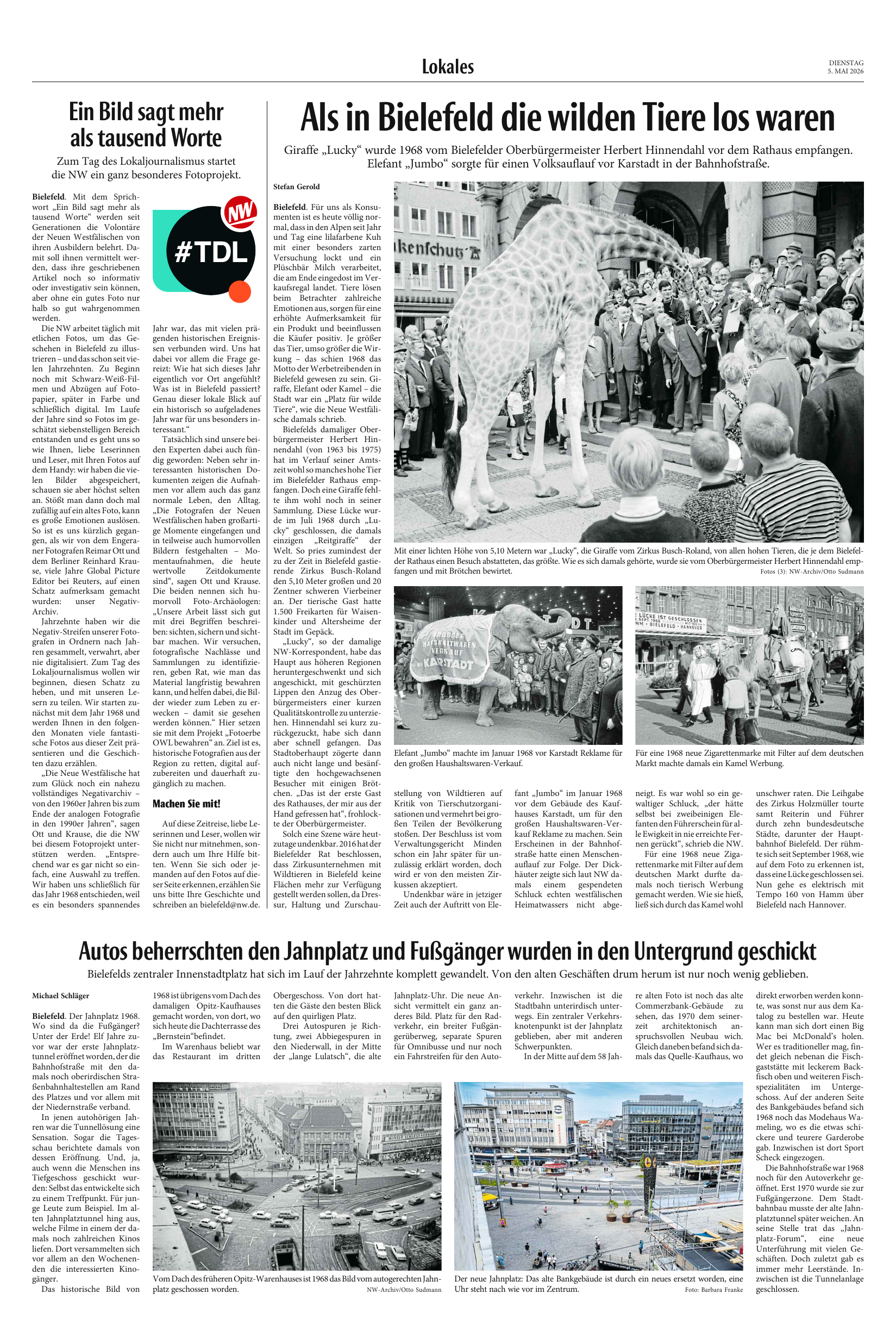 Zeitungsseite der Neuen Westfälischen vom 5. Mai 2026 zum Fotoprojekt mit Fotoerbe OWL